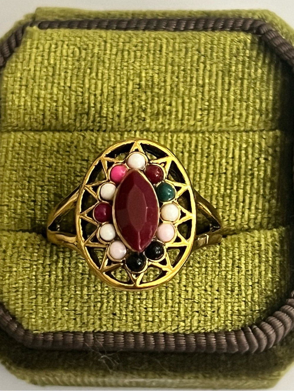 Vintage/Bohemian Design Stainless Steel Golden w/ Multicolor Beads Ring S 9